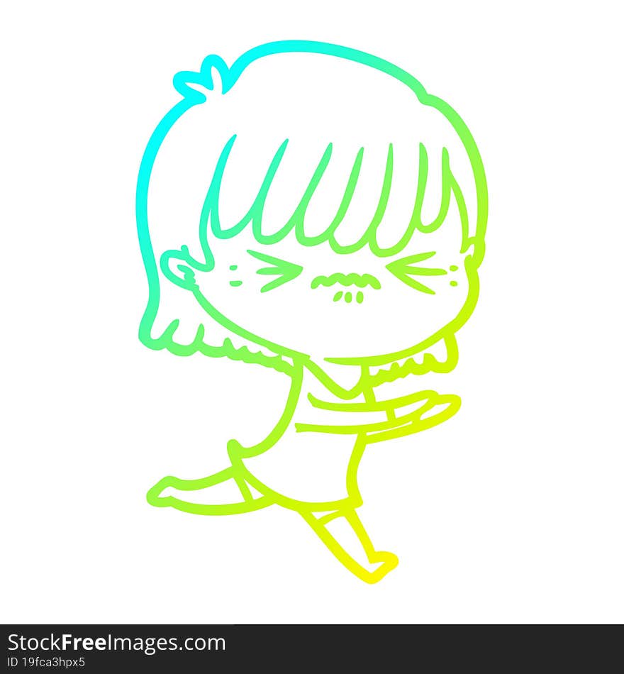 cold gradient line drawing annoyed cartoon girl