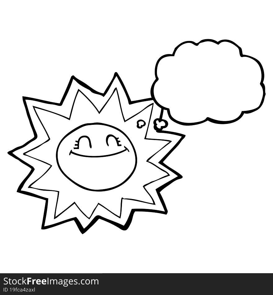 happy freehand drawn thought bubble cartoon sun. happy freehand drawn thought bubble cartoon sun