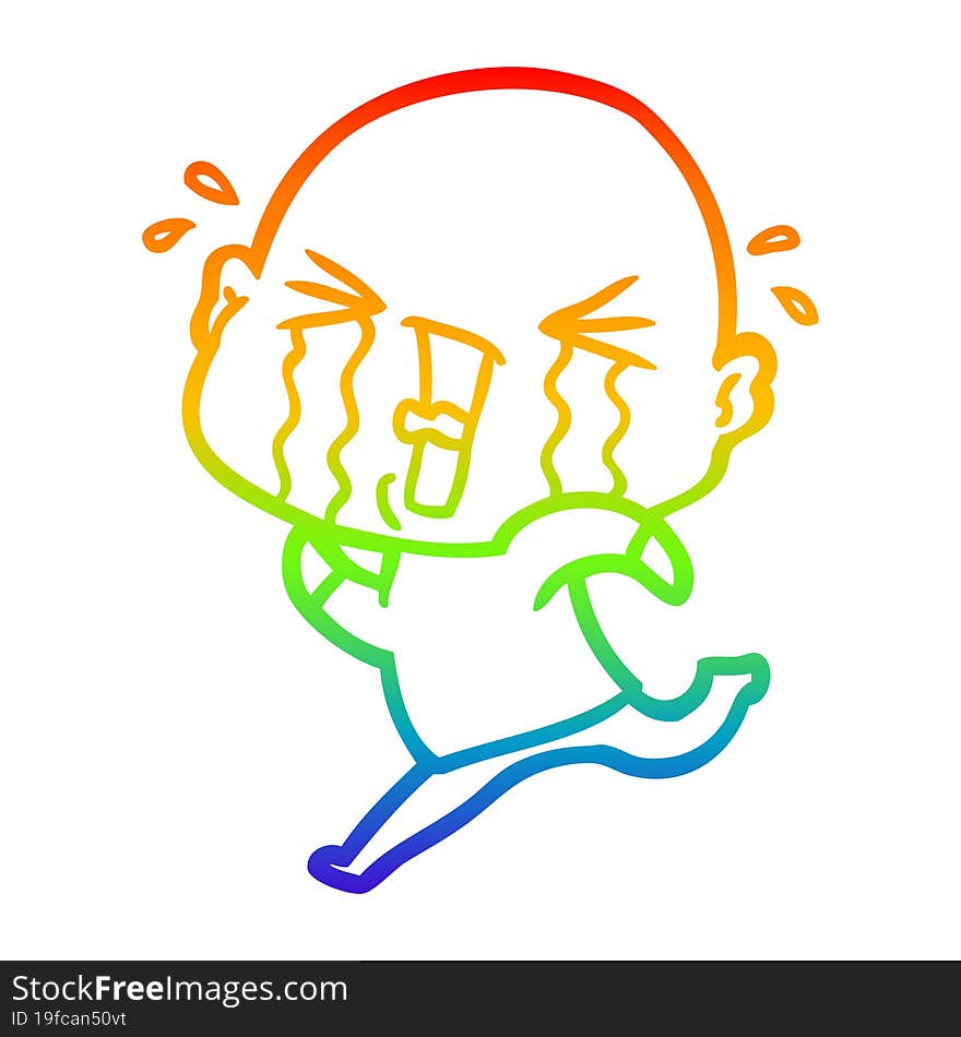 rainbow gradient line drawing cartoon crying bald man