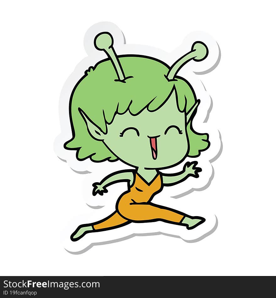 sticker of a cartoon alien girl laughing