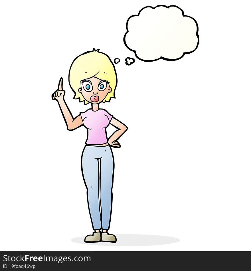 cartoon woman explaining her point with thought bubble