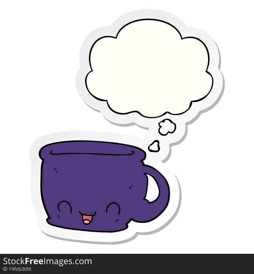 Cartoon Cup Of Coffee And Thought Bubble As A Printed Sticker