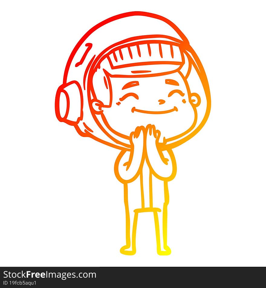 warm gradient line drawing of a happy cartoon astronaut