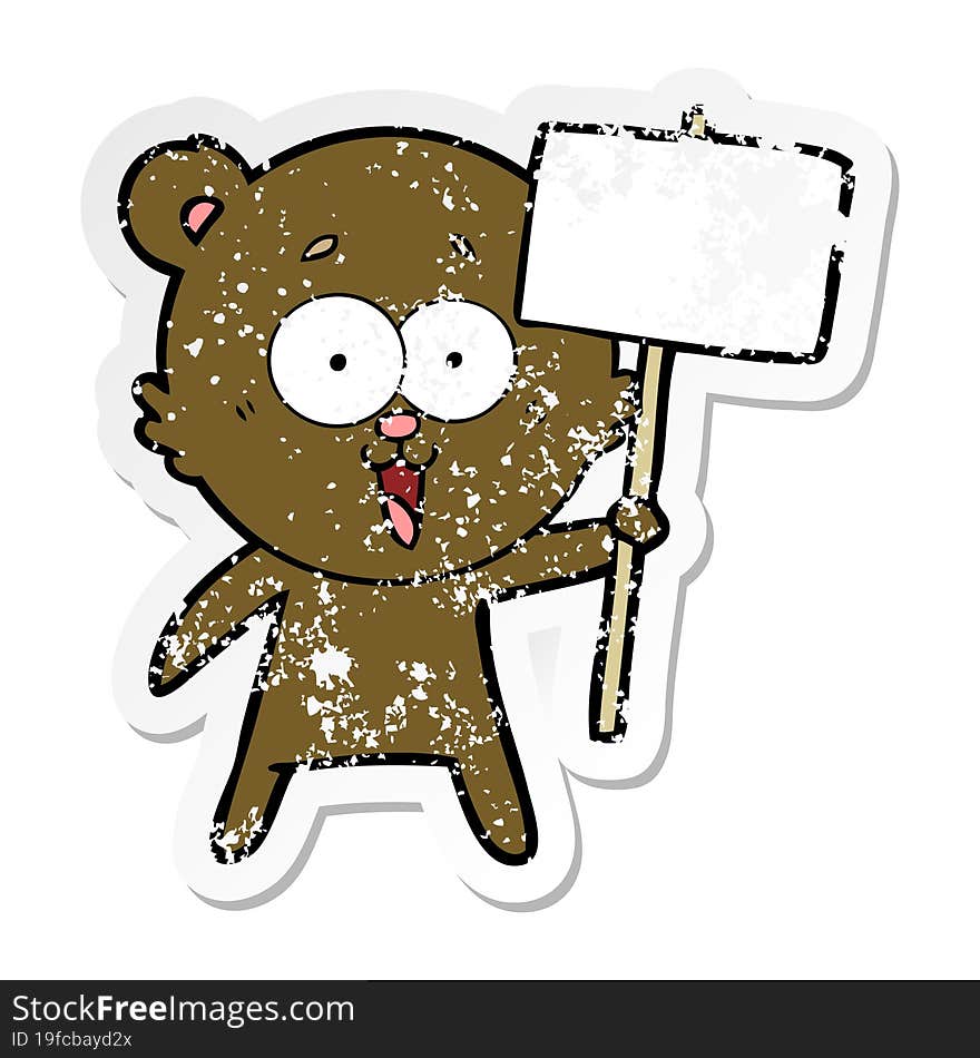 distressed sticker of a laughing teddy  bear cartoon