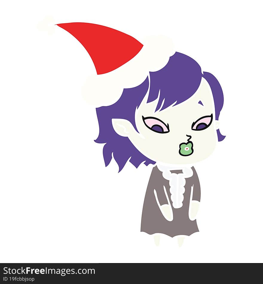 cute hand drawn flat color illustration of a vampire girl wearing santa hat