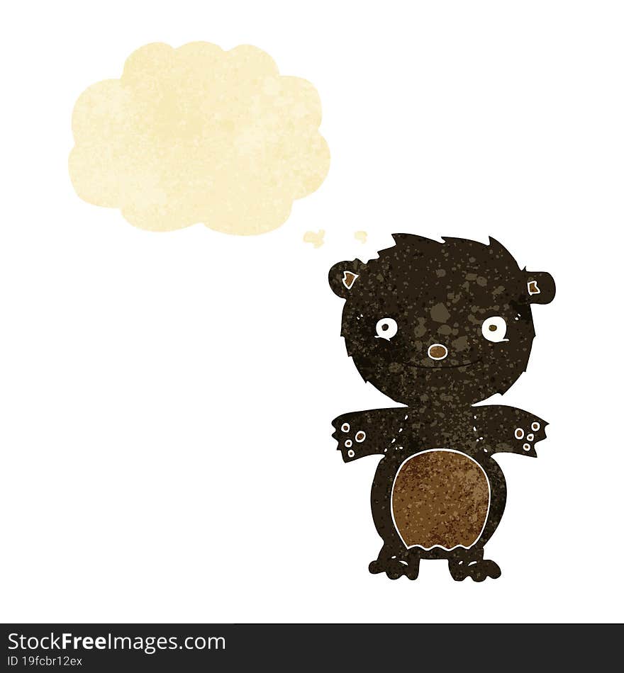 cartoon happy little black bear with thought bubble