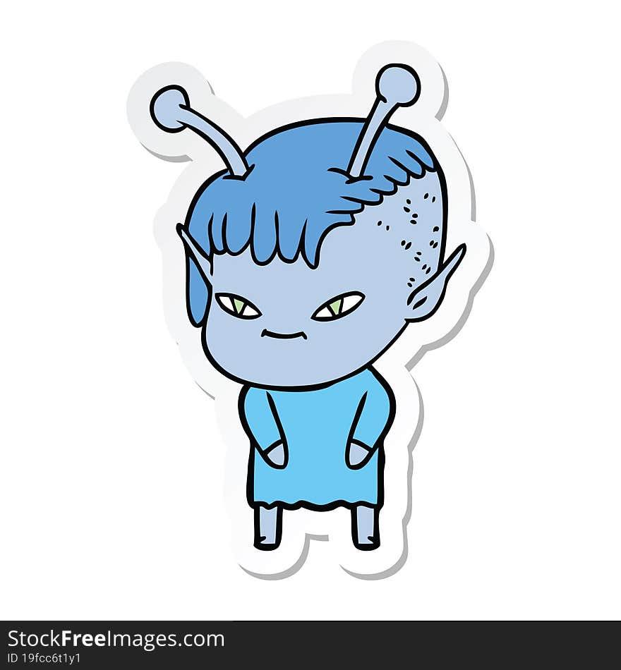 sticker of a cute cartoon alien girl