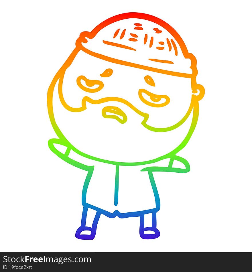 rainbow gradient line drawing cartoon worried man with beard