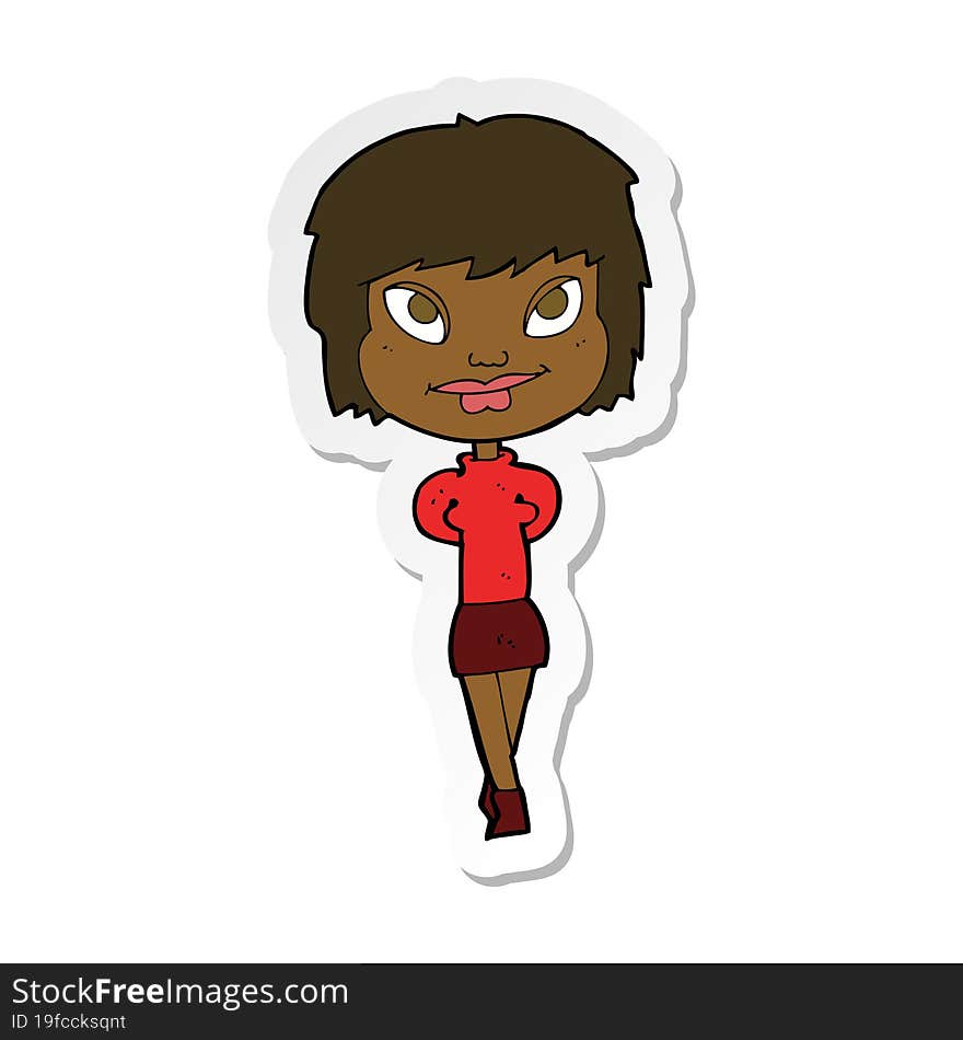 sticker of a cartoon happy woman