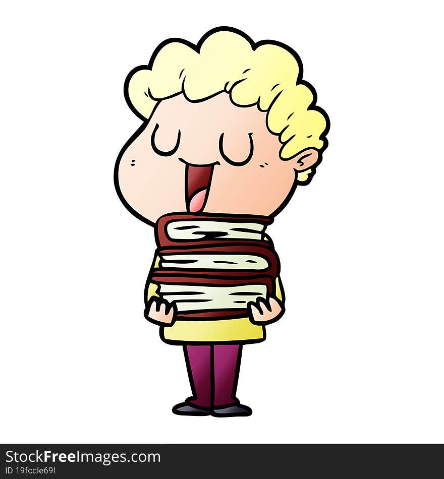 laughing cartoon man with books. laughing cartoon man with books