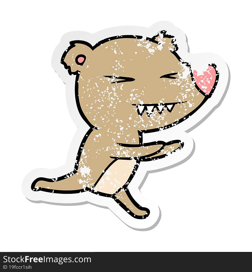 distressed sticker of a angry bear cartoon