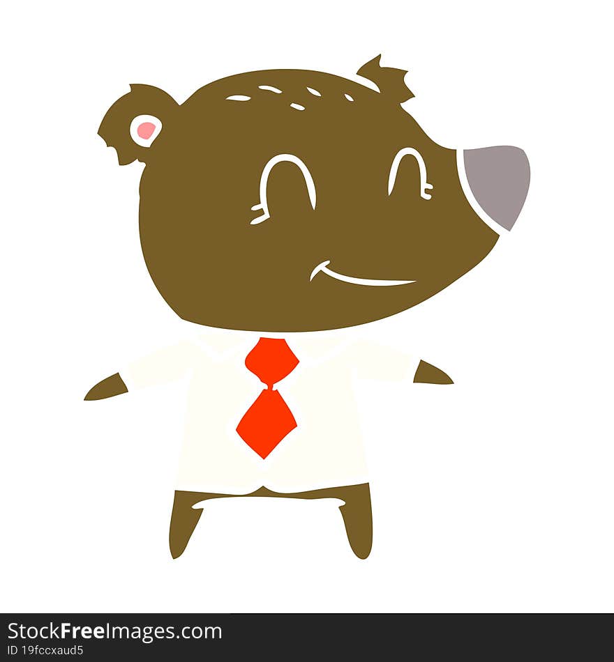 Flat Color Style Cartoon Bear In Shirt And Tie