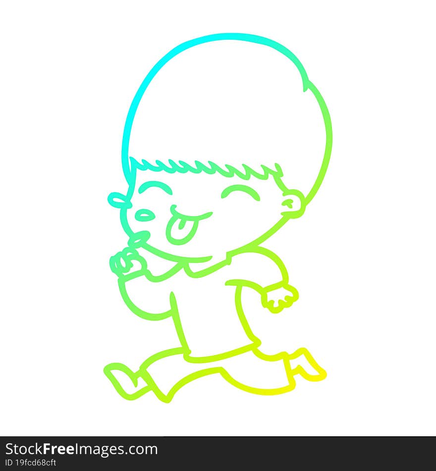 cold gradient line drawing of a cartoon boy sticking out tongue