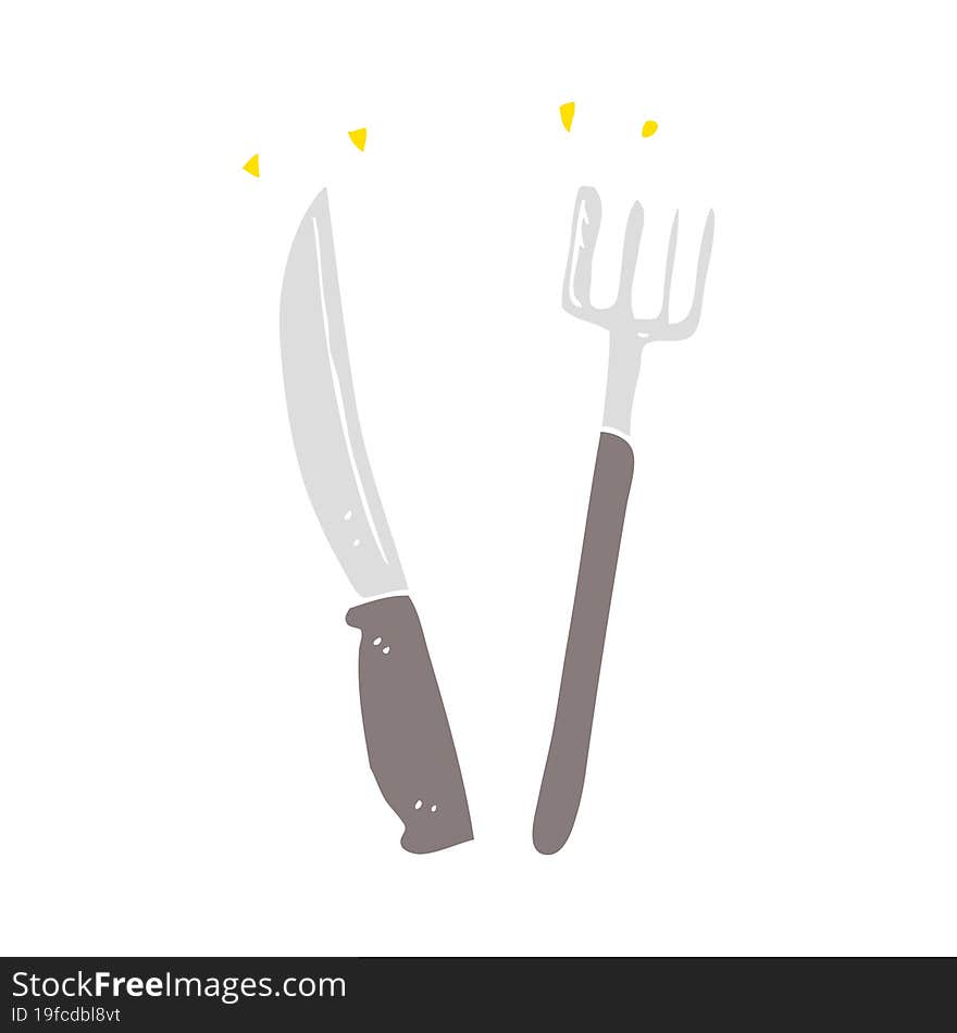 Flat Color Illustration Of A Cartoon Knife And Fork