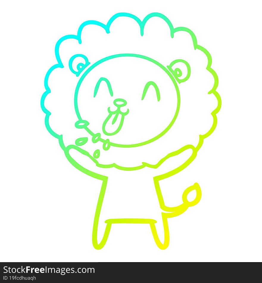 cold gradient line drawing of a happy cartoon lion