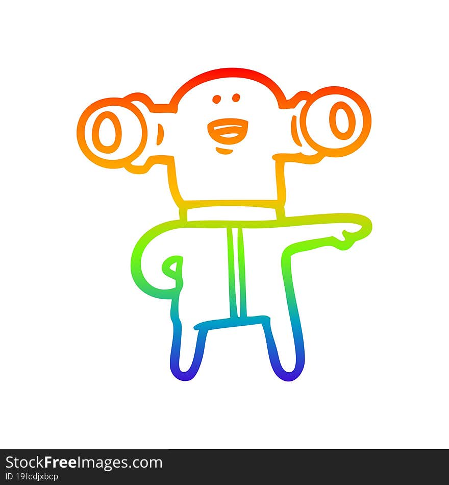 rainbow gradient line drawing of a friendly cartoon alien