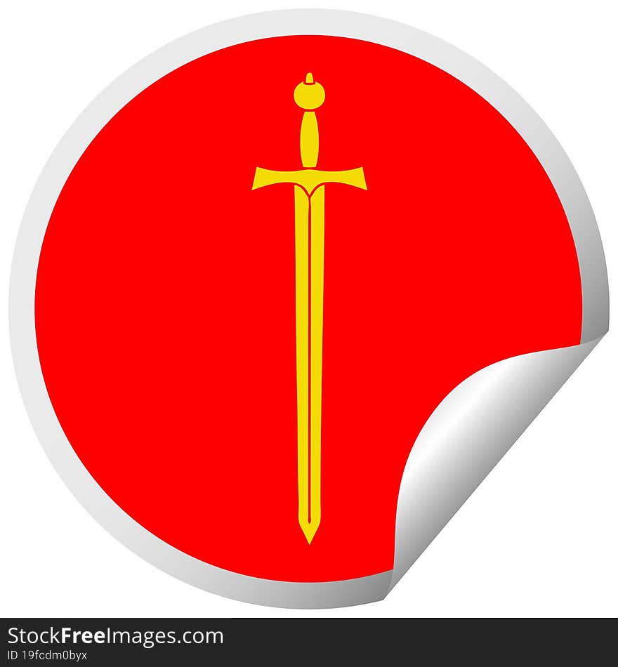 quirky circular peeling sticker cartoon sword