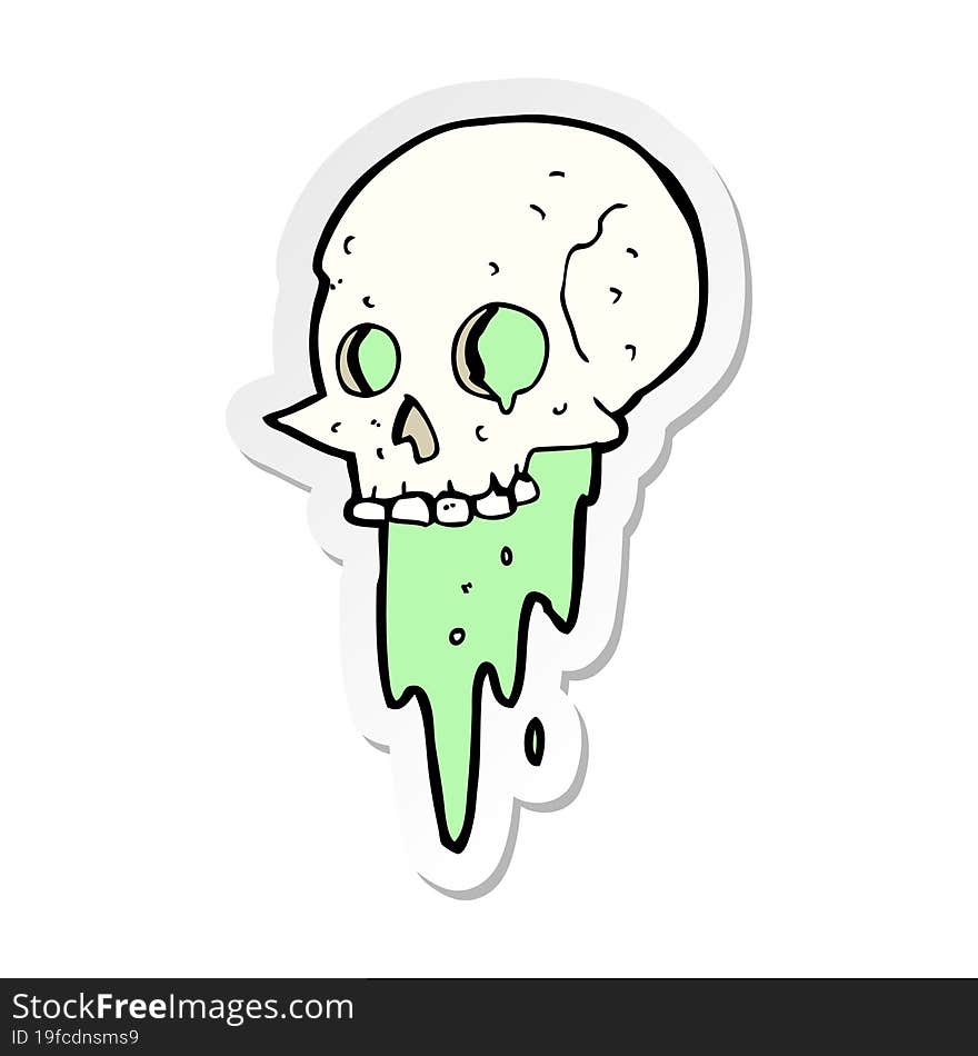 sticker of a gross halloween skull cartoon