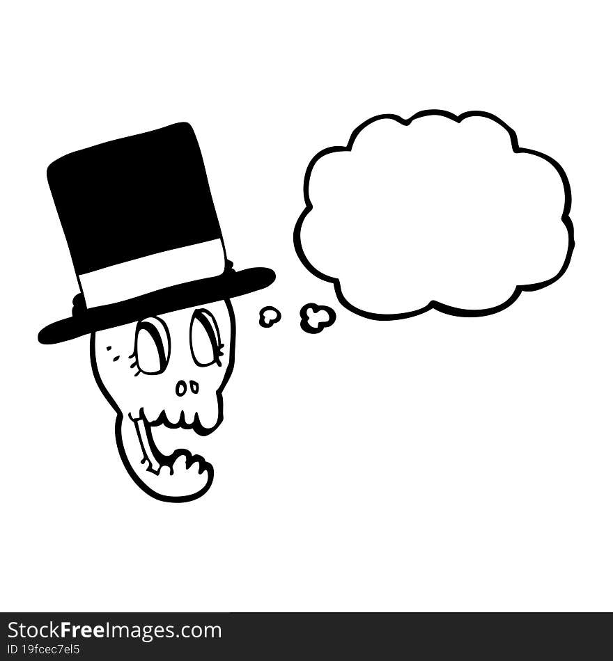 thought bubble cartoon skull wearing top hat