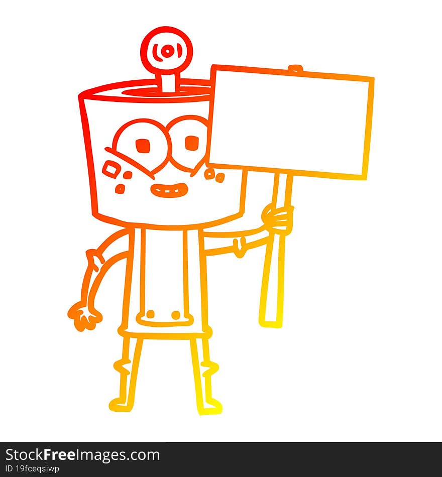 warm gradient line drawing happy cartoon robot