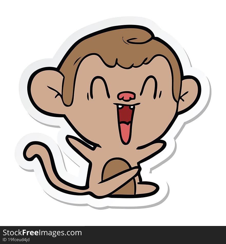 Sticker Of A Cartoon Laughing Monkey