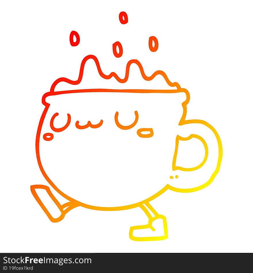 warm gradient line drawing cartoon coffee cup walking