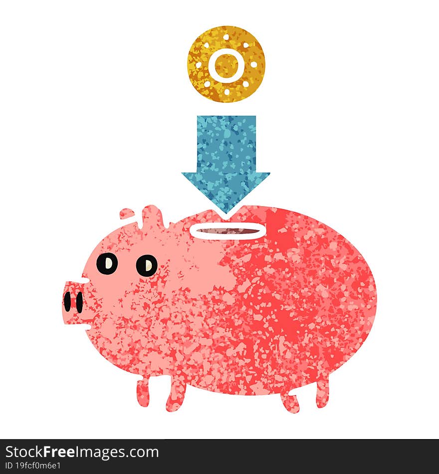 Retro Illustration Style Cartoon Piggy Bank