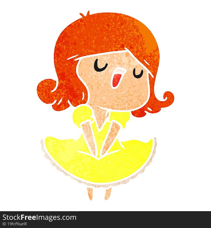 retro cartoon illustration of a cute singing kawaii girl. retro cartoon illustration of a cute singing kawaii girl