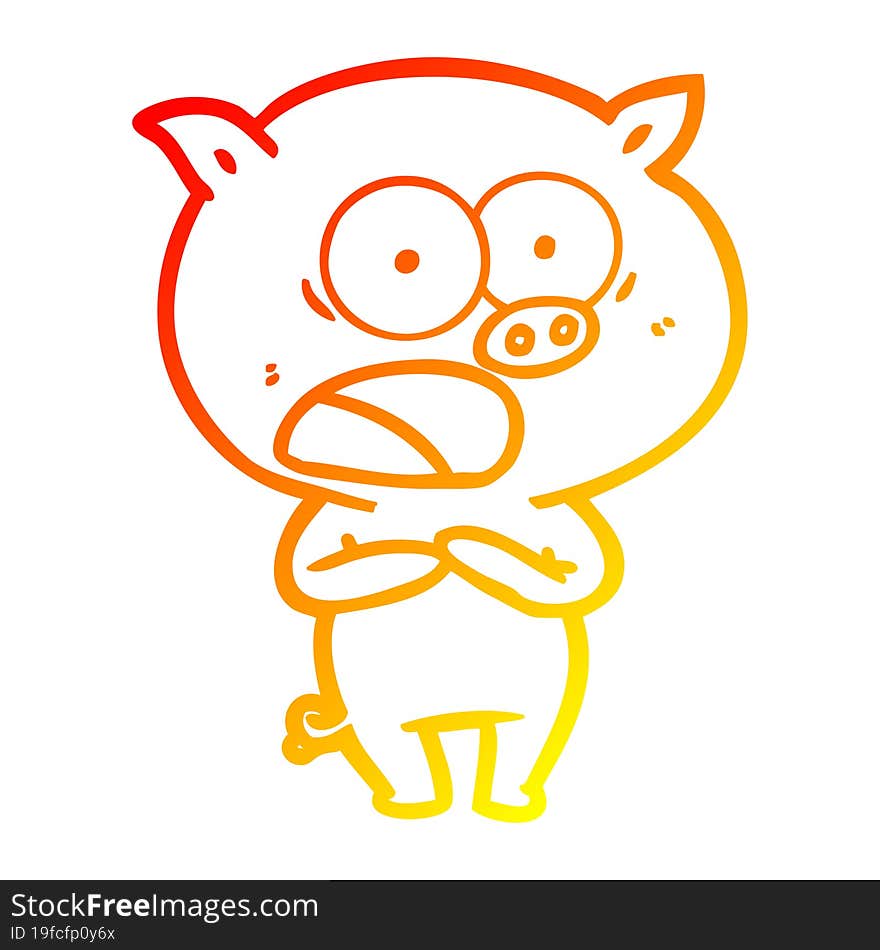 Warm Gradient Line Drawing Cartoon Pig Shouting