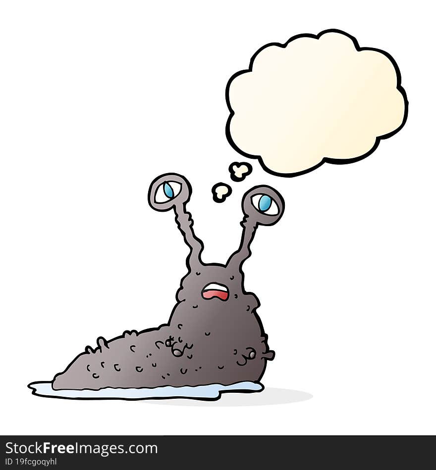 cartoon gross slug with thought bubble