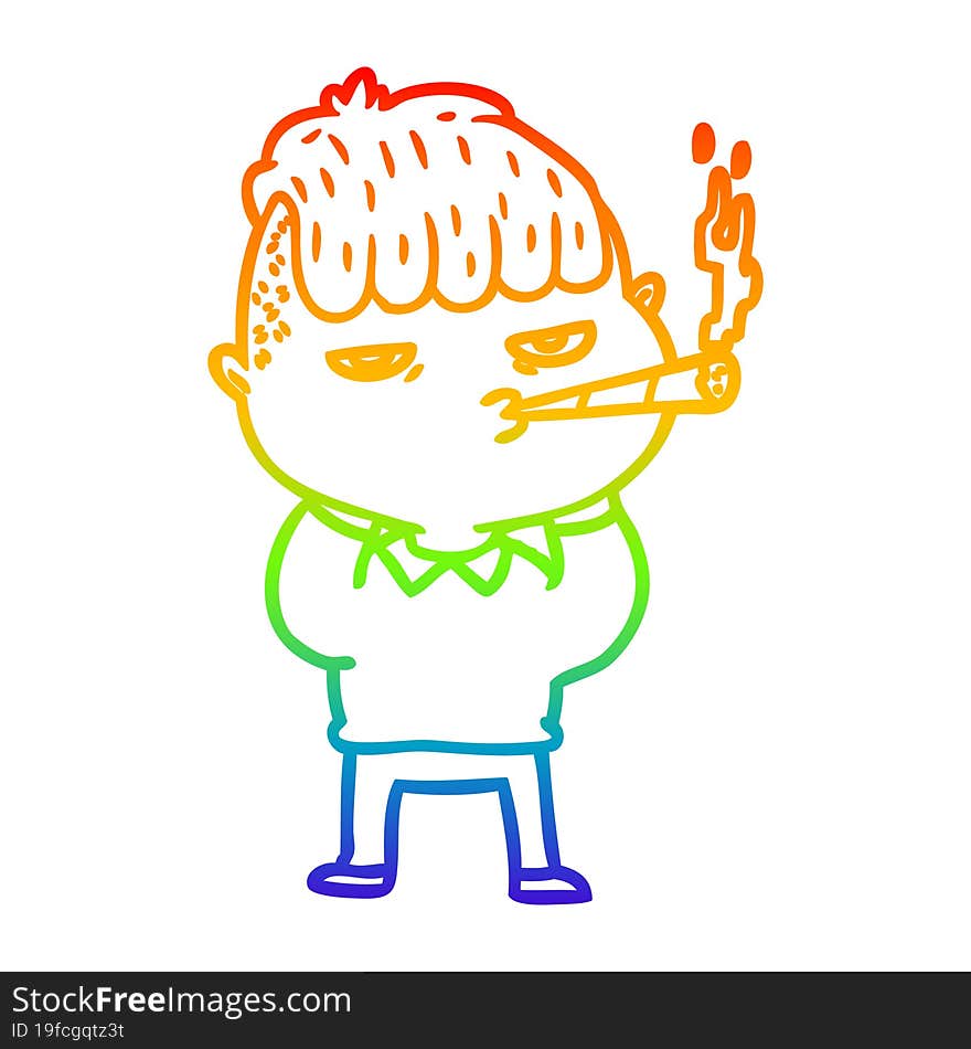 rainbow gradient line drawing of a cartoon man smoking