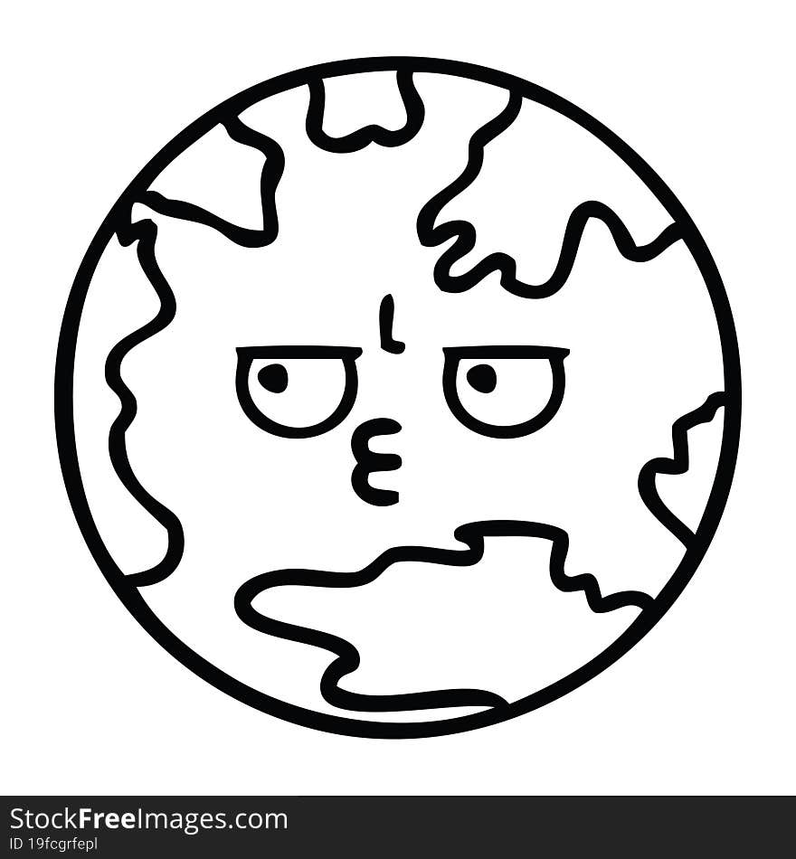 line drawing cartoon planet earth