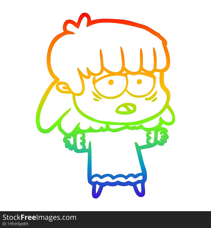 Rainbow Gradient Line Drawing Cartoon Tired Woman