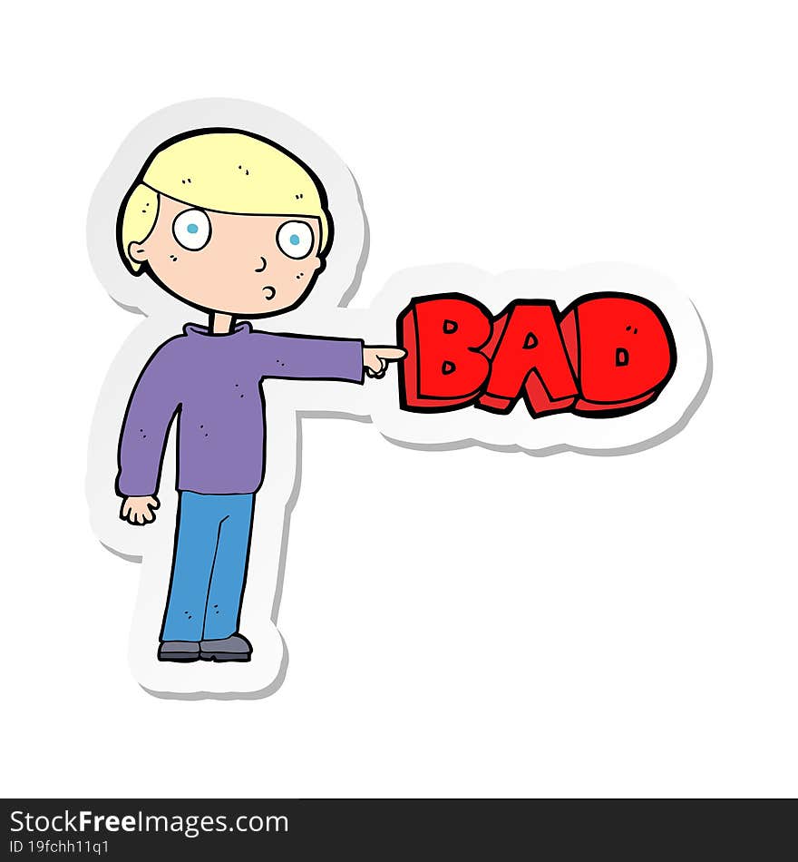 sticker of a cartoon man pointing out the bad