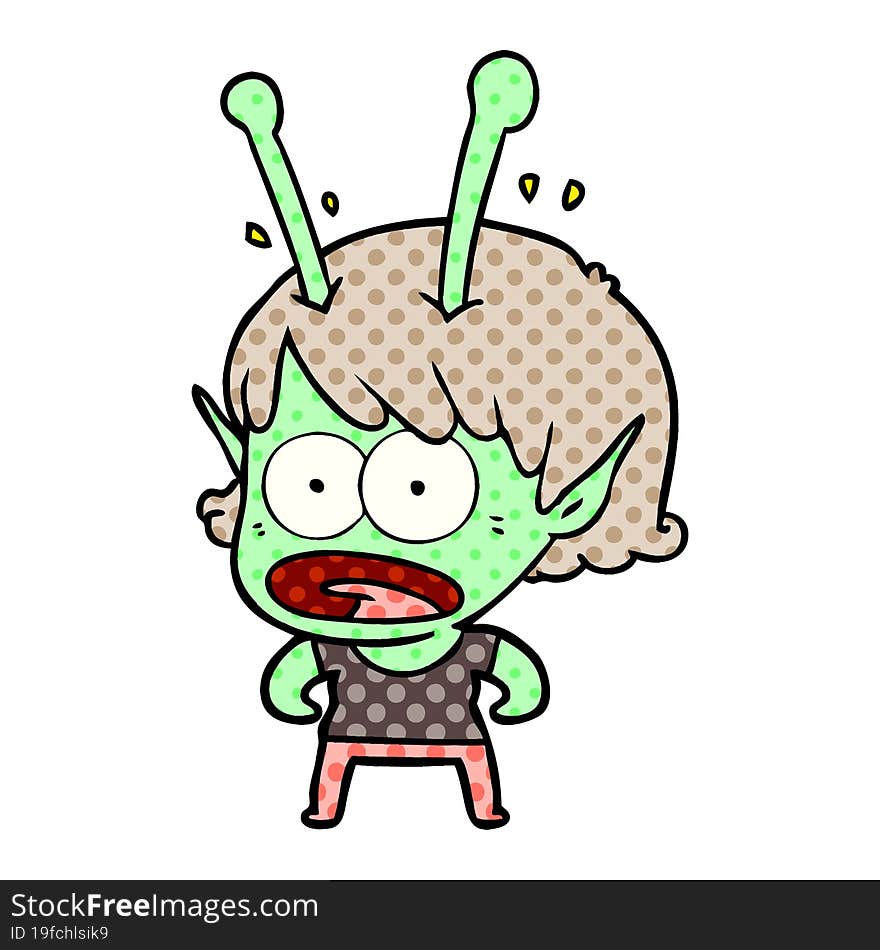 cartoon shocked alien girl. cartoon shocked alien girl