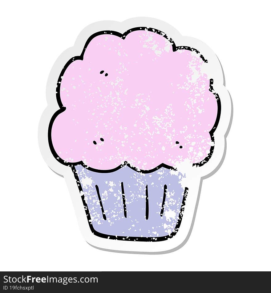 distressed sticker of a cartoon cupcake