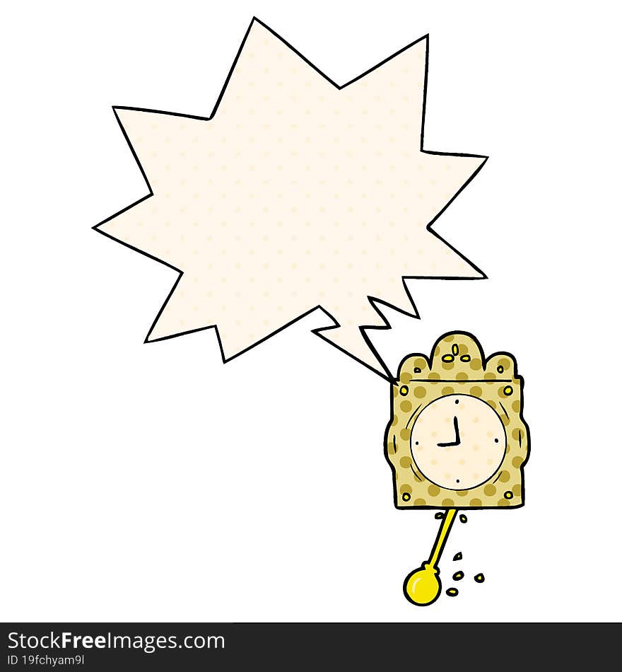 cartoon ticking clock with pendulum with speech bubble in comic book style. cartoon ticking clock with pendulum with speech bubble in comic book style