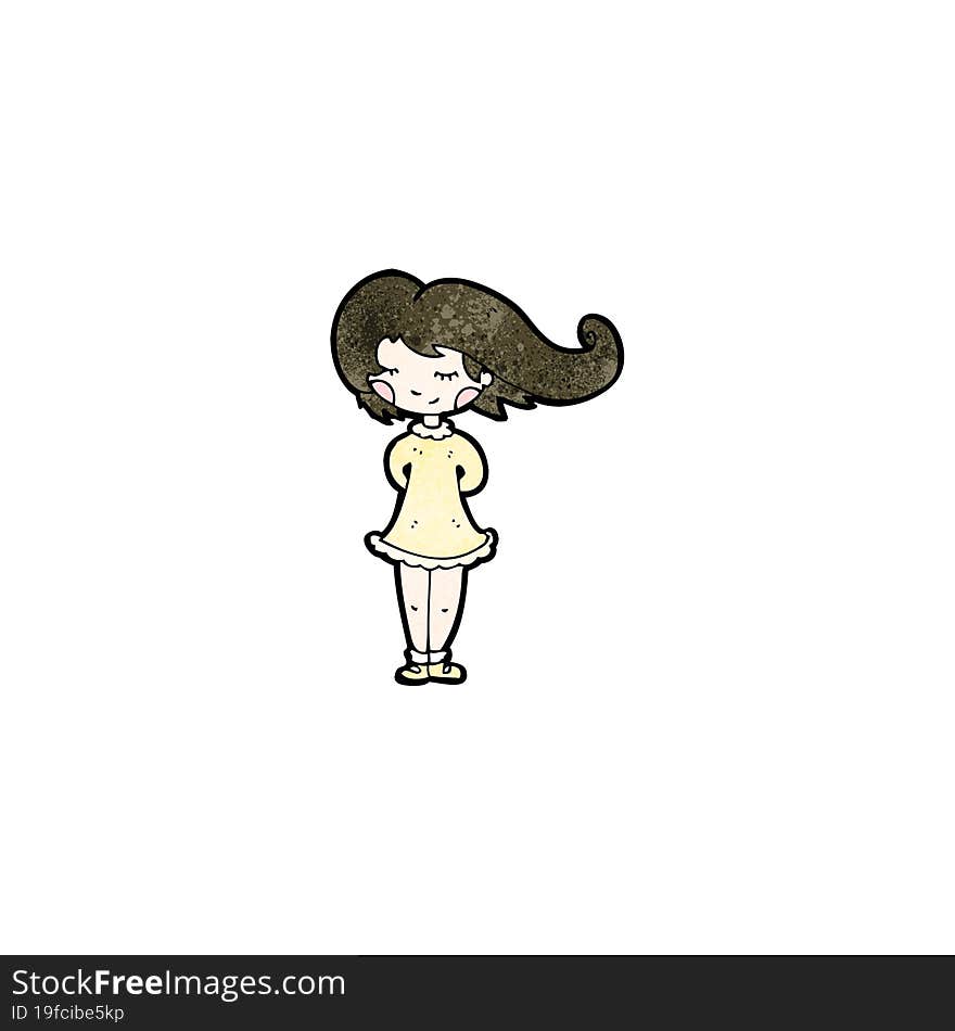 cartoon girl with hair blowing in wind