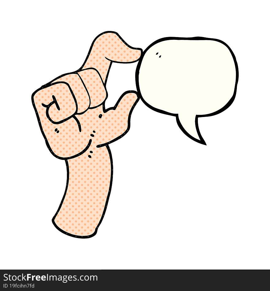 freehand drawn comic book speech bubble cartoon hand making smallness gesture