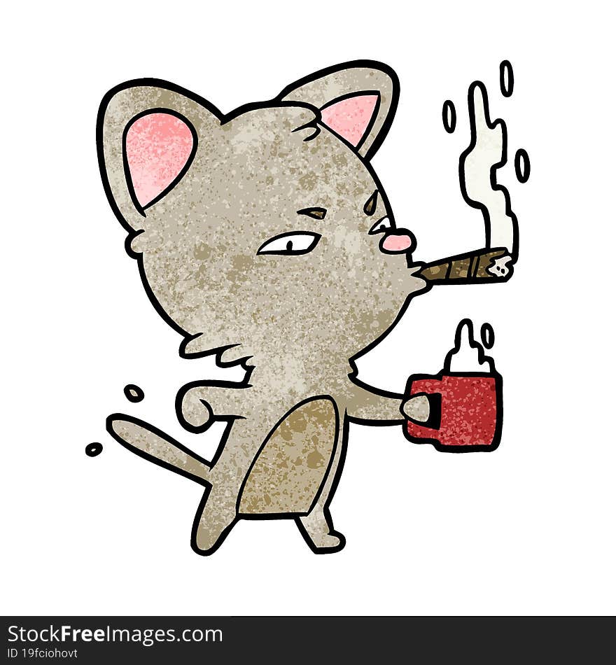 cartoon serious business cat with coffee and cigar. cartoon serious business cat with coffee and cigar