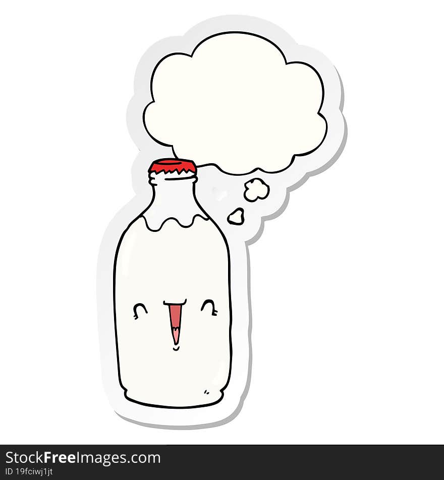 cute cartoon milk bottle with thought bubble as a printed sticker