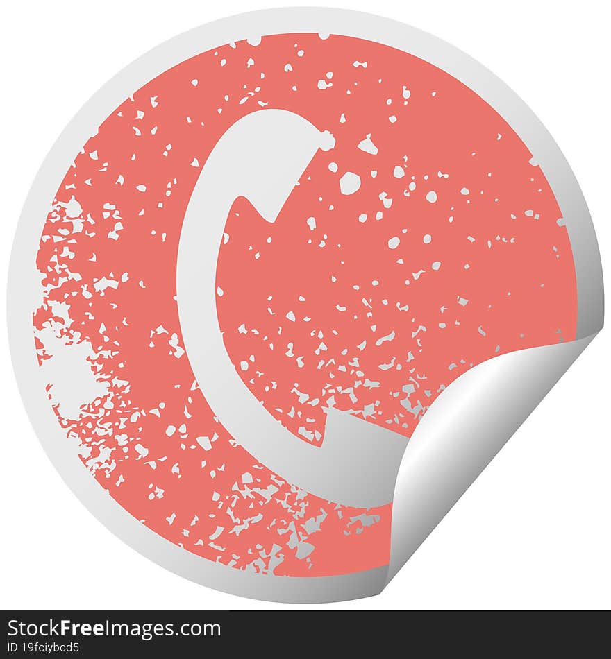 Distressed Circular Peeling Sticker Symbol Telephone Handset