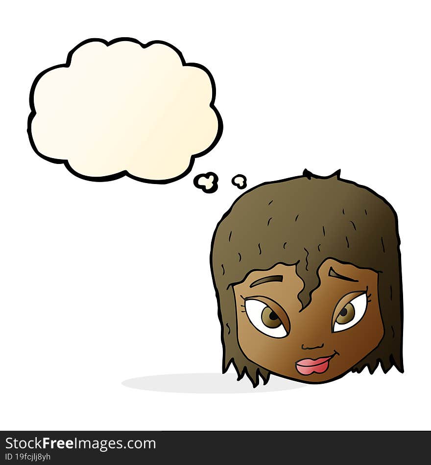 cartoon female face with thought bubble