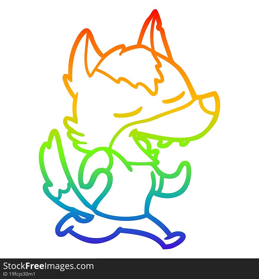 rainbow gradient line drawing cartoon running wolf laughing