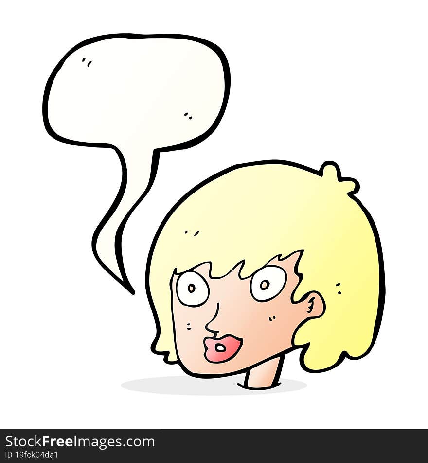 Cartoon Happy Female Face With Speech Bubble