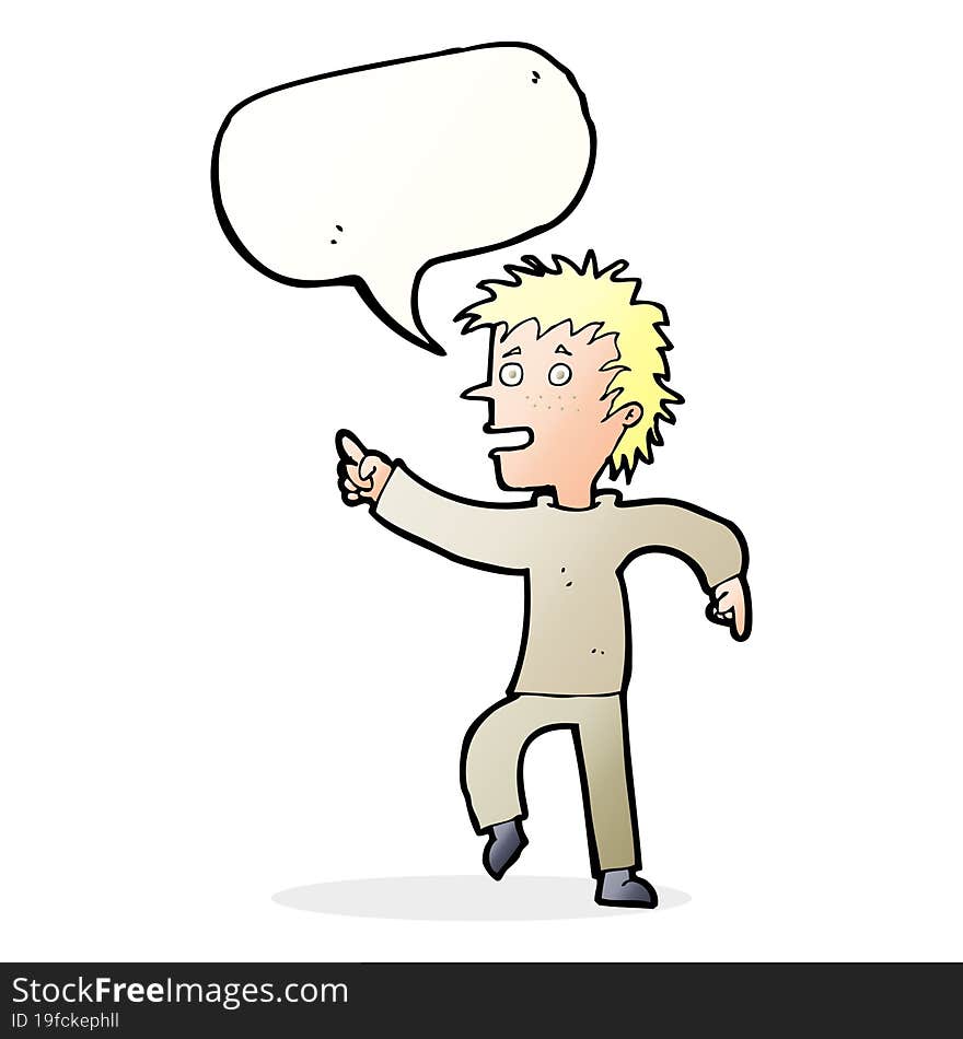 Cartoon Happy Man Pointing With Speech Bubble