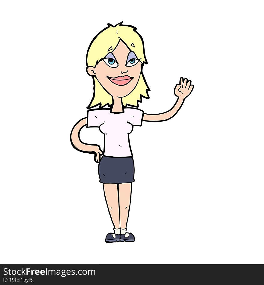 cartoon woman waving