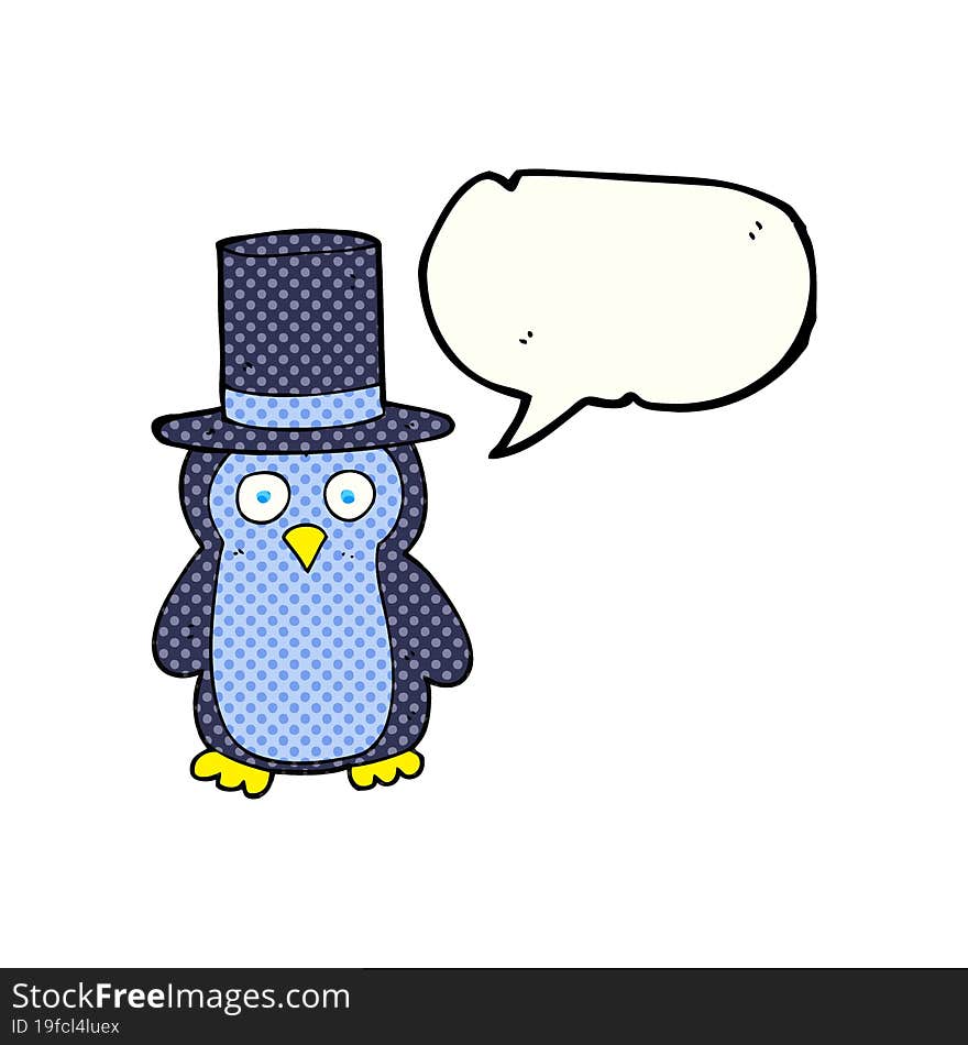 comic book speech bubble cartoon penguin wearing hat