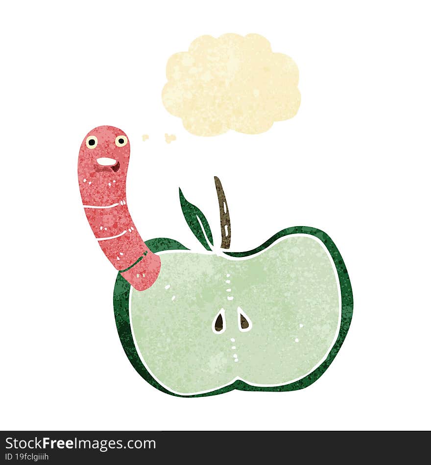 Cartoon Apple With Worm With Thought Bubble