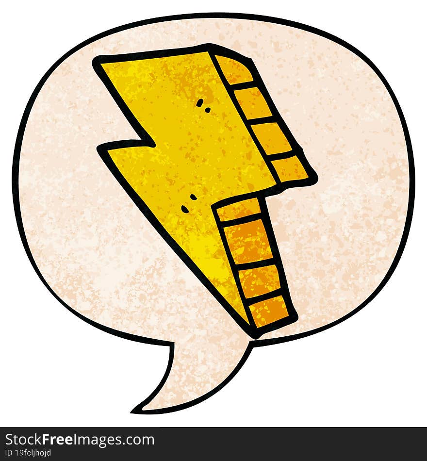 Cartoon Lightning Bolt And Speech Bubble In Retro Texture Style